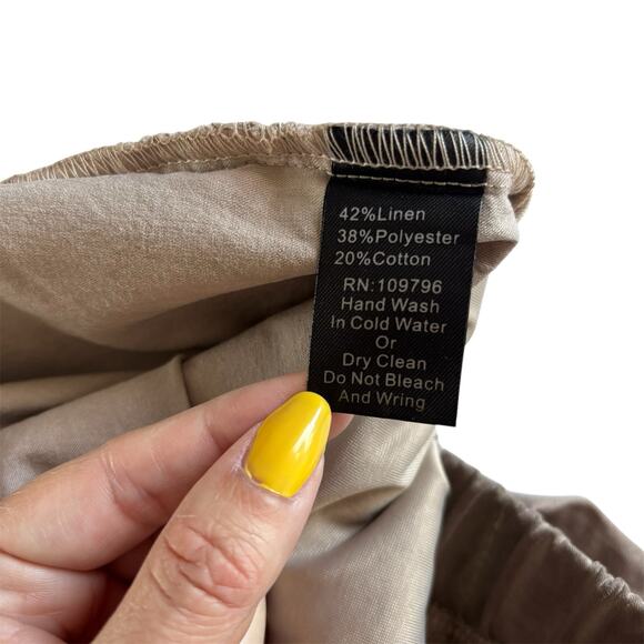 Pretty Angel Tan Brown Linen Blend Pull On Tapered Pants Artsy Eclectic Medium - Picture 4 of 8